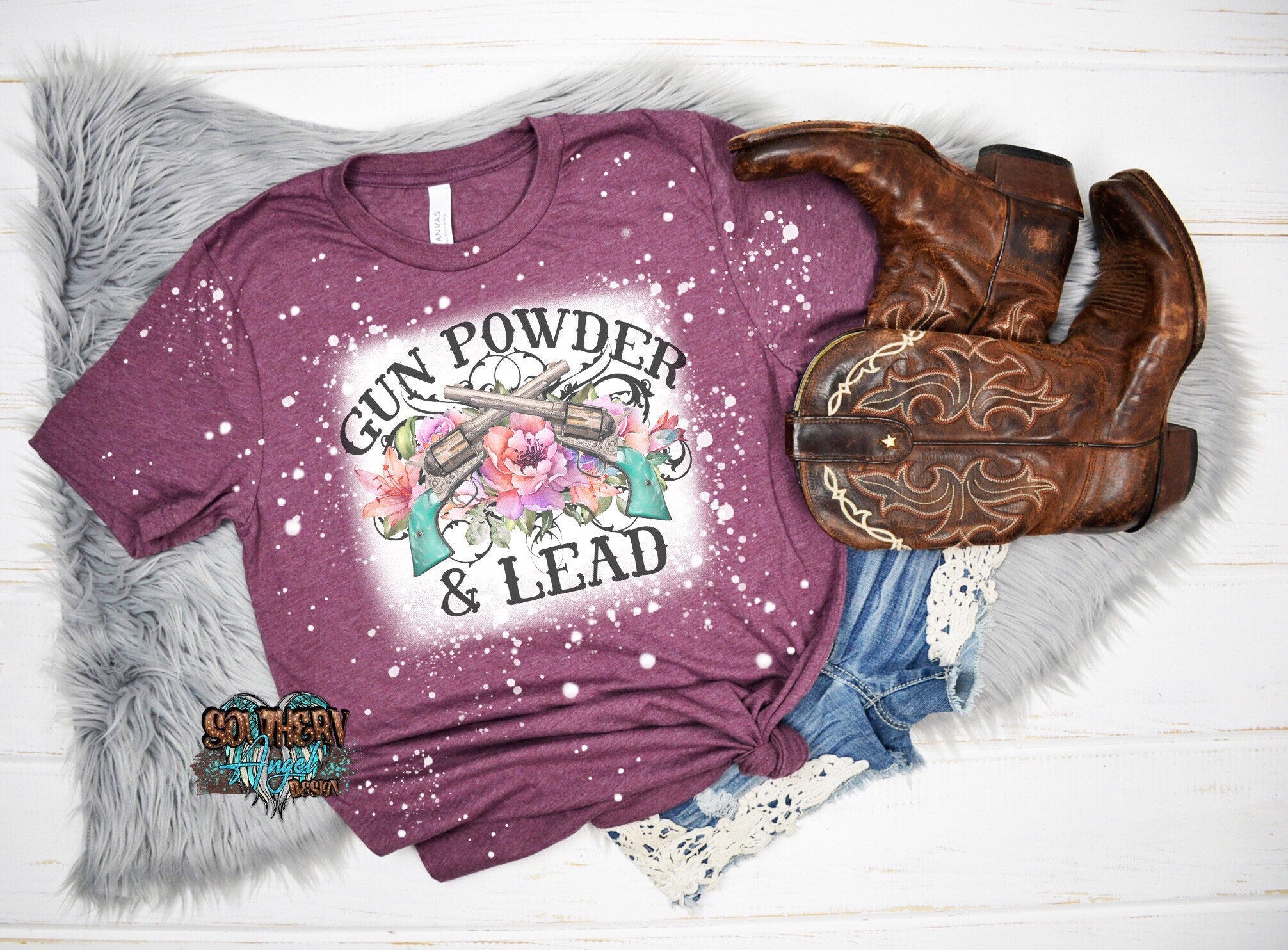 Gun Powder And Lead bleached shirt | Country music shirt | Guitar shirt | Country lyrics shirt | Western shirt | Ladies rodeo shirt