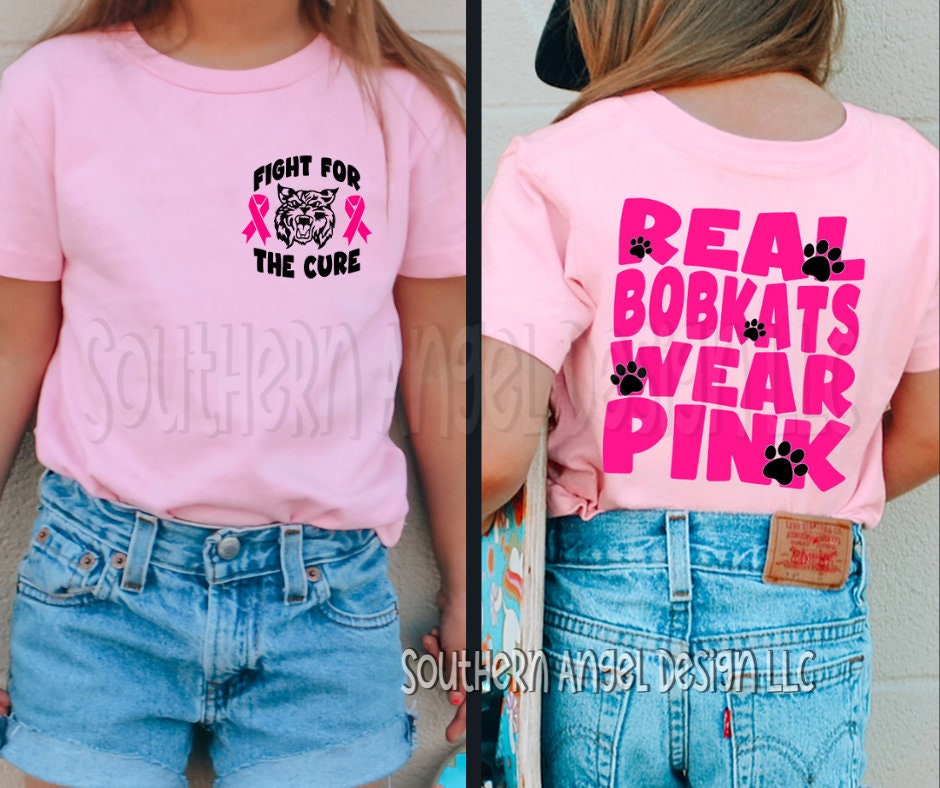Breast cancer awareness tshirt, kids breast cancer awareness tshirt, school spirit shirt, bobkat shirt, School shirt, awareness shirt
