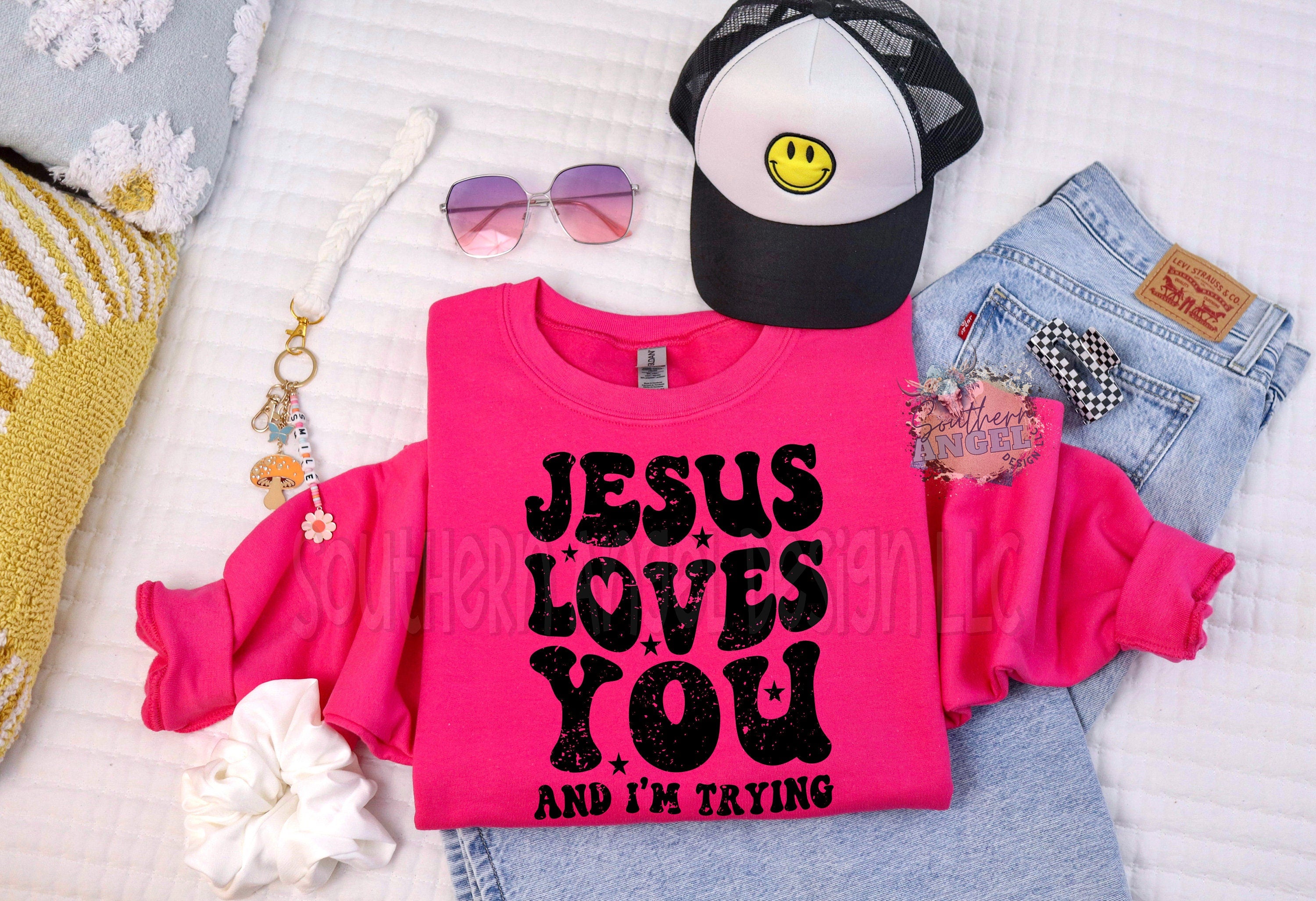 Jesus loves you and I’m trying sweatshirt, John 3:16 sweatshirt, Bible verse sweatshirt, Love like Jesus sweatshirt, Religious sweatshirt