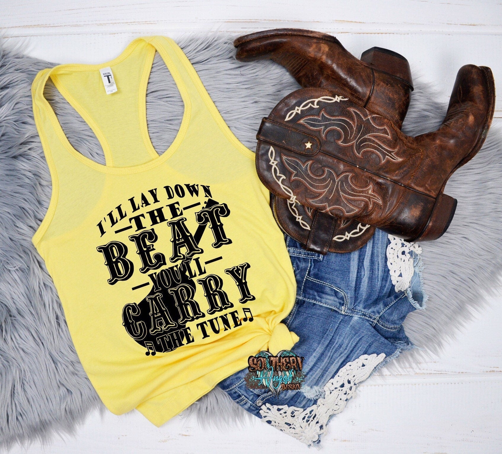 I'll Lay Down The Beat tank, Rodeo tank, Country inspired shirt, Rodeo shirt, Country girl shirt, Southern girl shirt