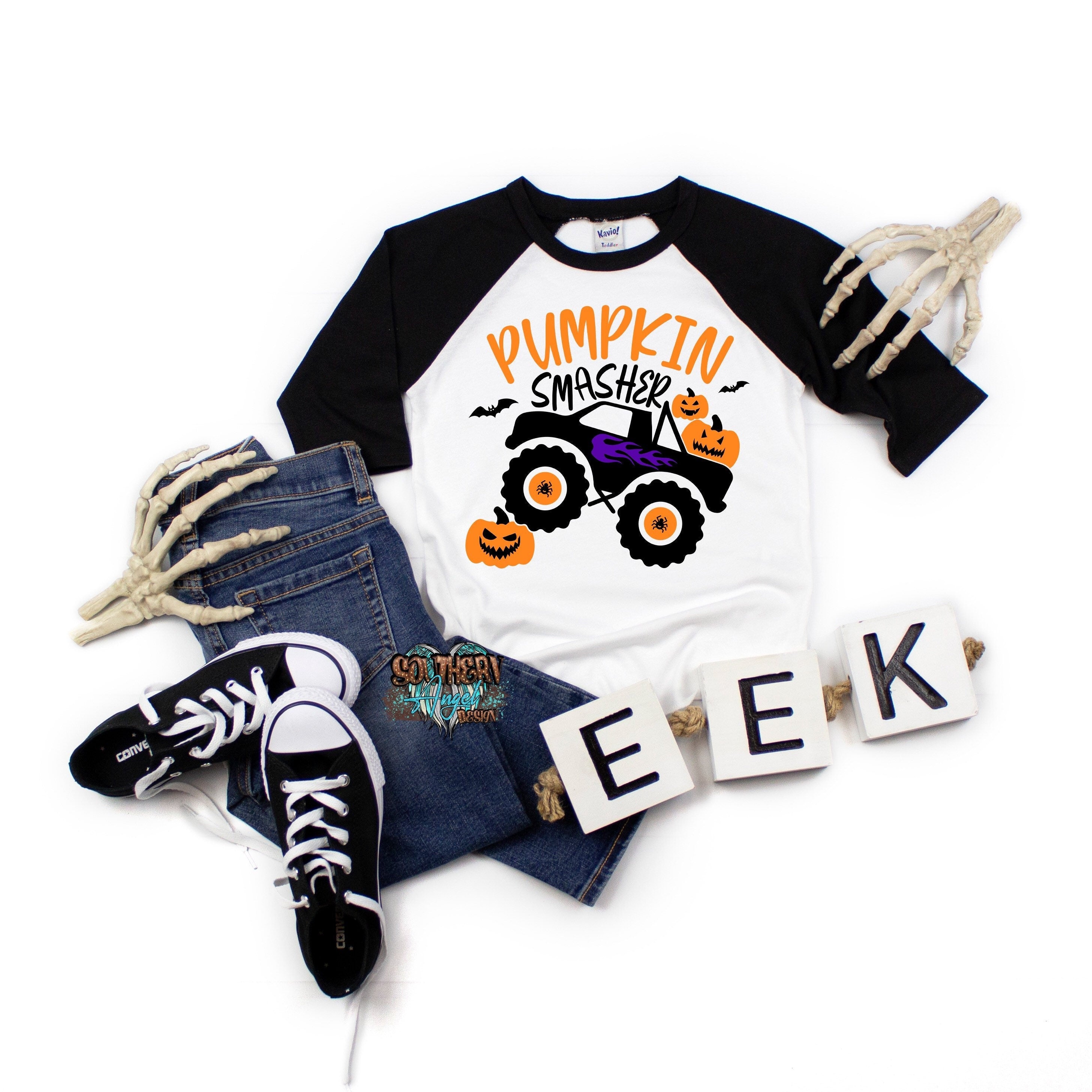 Kids Halloween baseball tee, Pumpkin Smasher shirt, Boy Halloween shirt, Toddler Halloween shirt, Baby Halloween, Halloween truck shirt