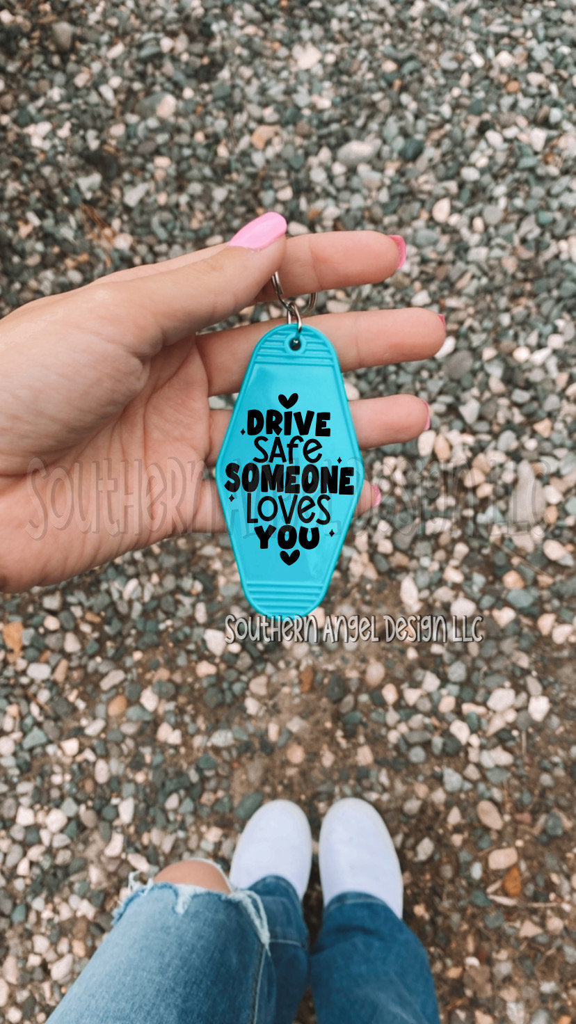 Drive Safe Vintage Motel Keychain Trendy Key Tag Homemade Funny Gifts for Her Pink Car Accessories
